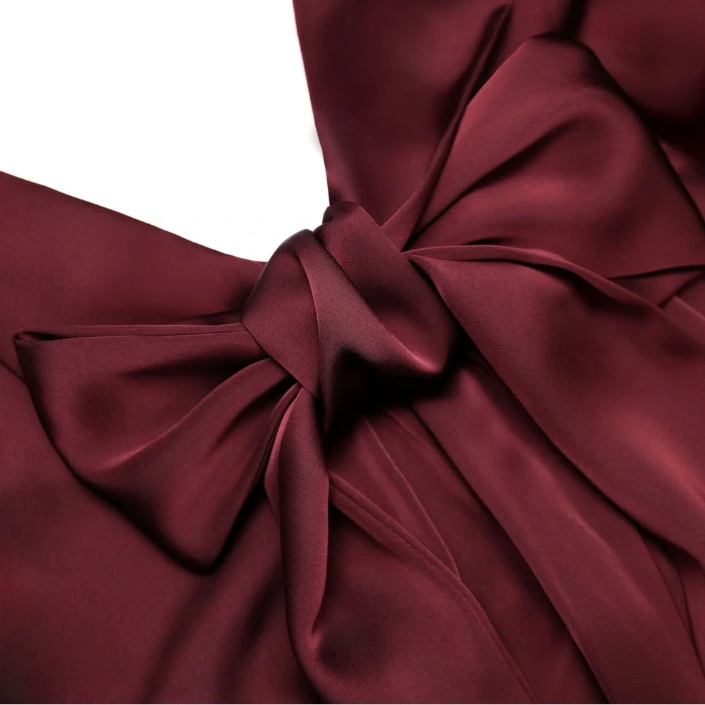 Self-Portrait NWOT BURGUNDY TIE NECK SATIN MAXI DRESS - Picture 5 of 6